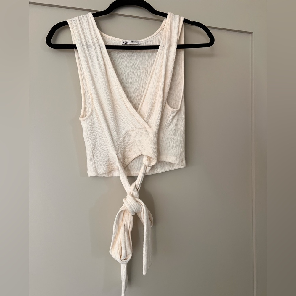 Zara White Wrap Crop Top - Picture 2 of 4
